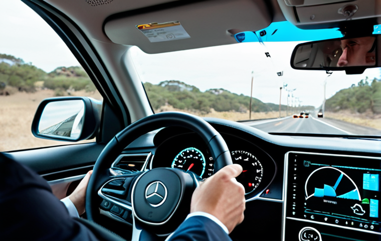 A visionary business leader confidently looking forward through a transparent, futuristic digital windshield, which displays dynamic, luminous real-time data visualizations and predictive analytics graphs. In the background, a blurry, dim rearview mirror reflects static, historical batch data. The overall scene conveys speed, proactive decision-making, and a clear competitive advantage in a fast-evolving market, with a focus on immediate insights and foresight. Bright and clean aesthetic, symbolizing clarity and progress.