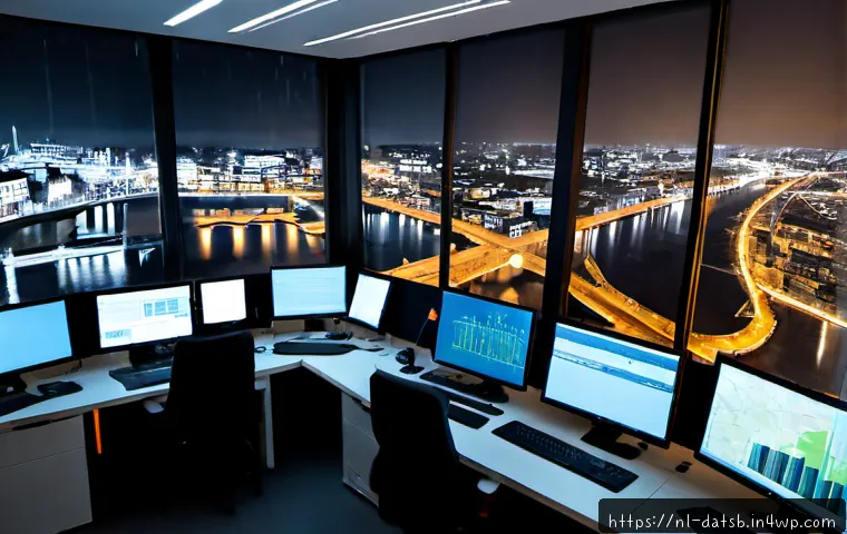 Home 15 실시간 데이터 처리 환경에서의 인프라 관리 - Photorealistic modern data operations room in Amsterdam, Dutch infrastructure engineer monitoring re...